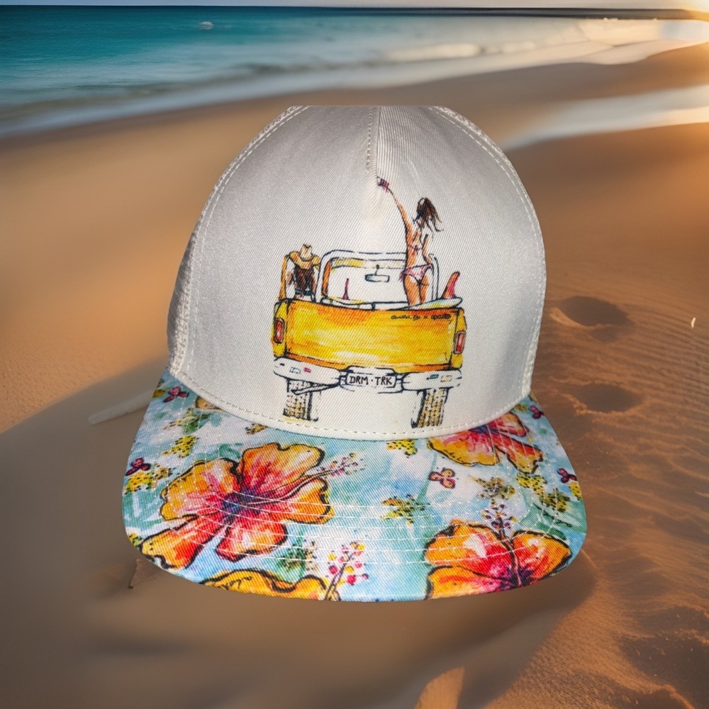 Hawaii Trucker Hat Mesh Snapback‎ Hibiscus Beach Surfer Girl Vintage Cap